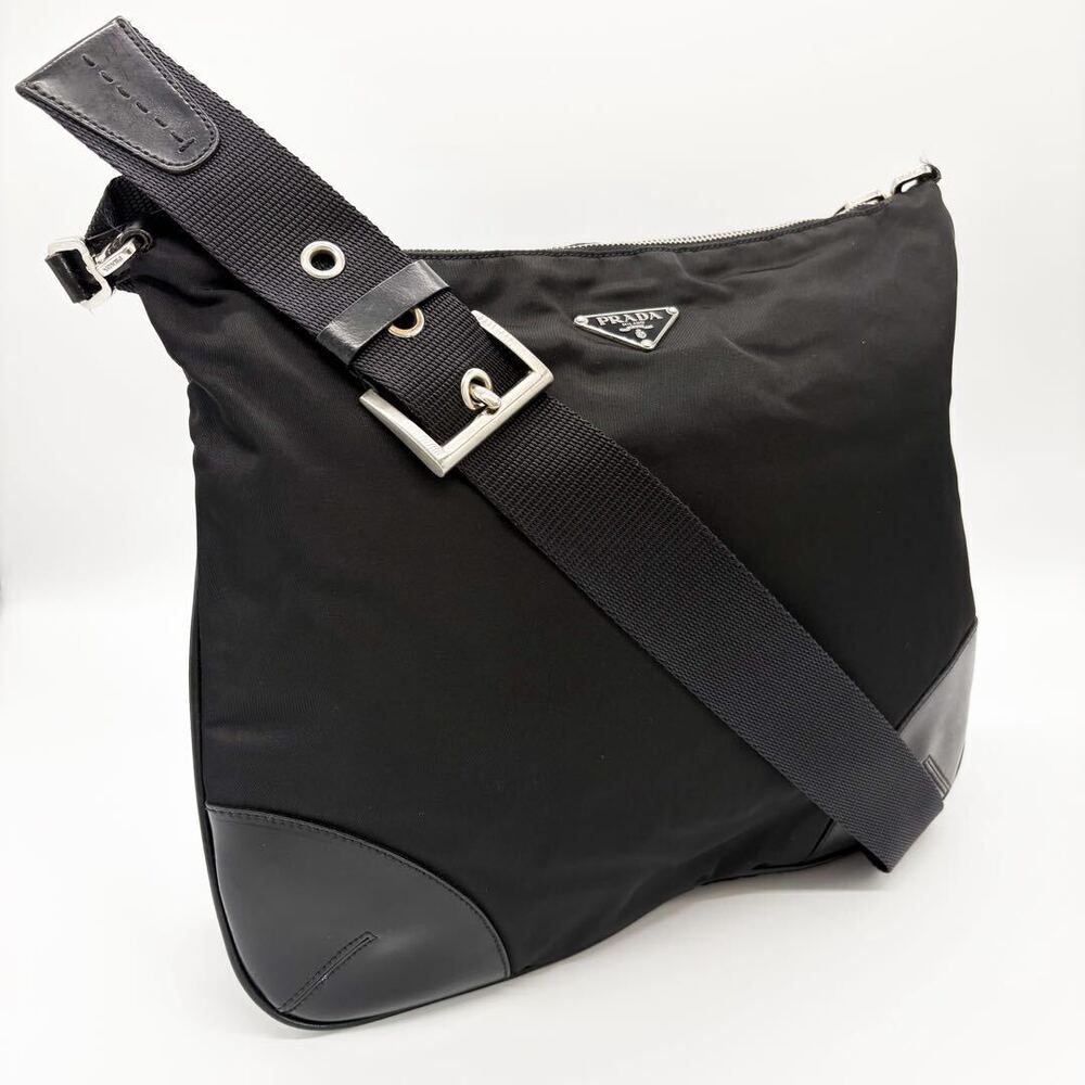 PRADA Pocono Tessuto leather shoulder bag black triangular white - Picture 1 of 9